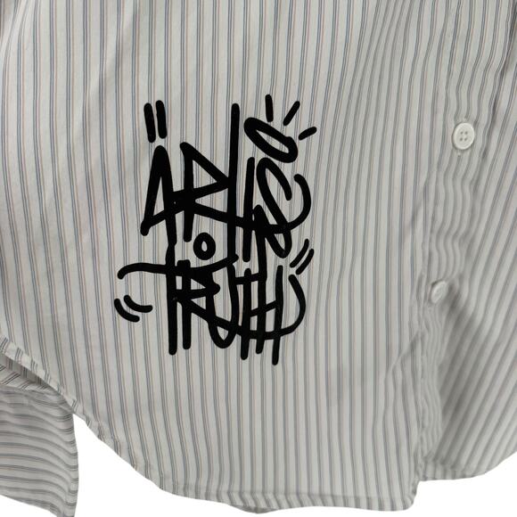 Zadig Voltaire Tais Raye XS Button Up Shirt Stripe Girl Power Designer White - Picture 7 of 15